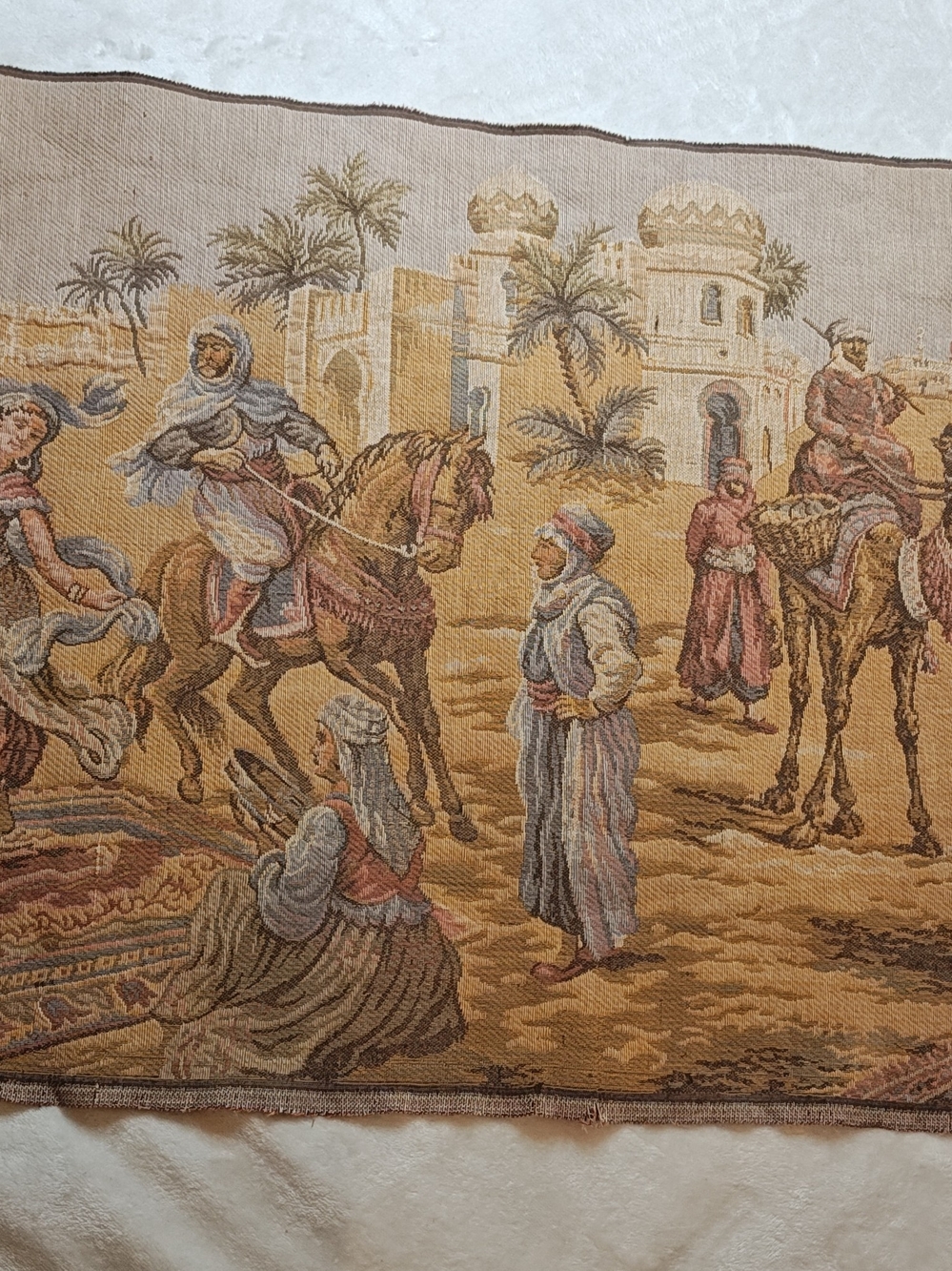 Vintage Woven Belgian Tapestry Scene Wall Hanging Art Decor Brown 37x18.5 #86